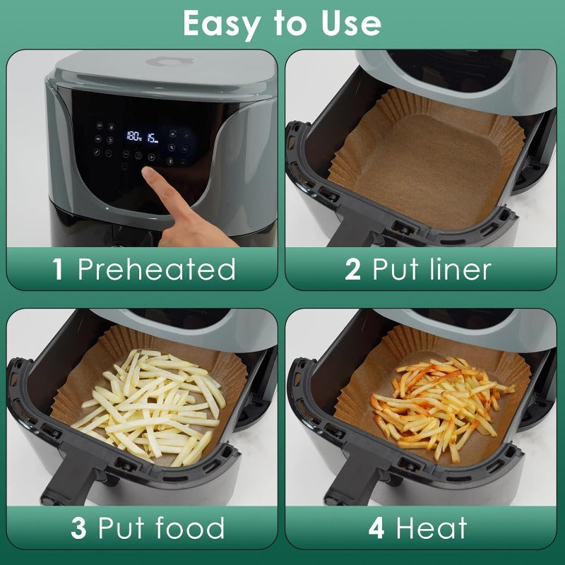 300pcs Air Fryer Paper Liners 8" Square Disposable Heavy-Duty Non-Stick Greaseproof Baking Liner for 58 qt Oven Pan, Air Fryer Liners Non Stick, Air Fryer Butter Paper, Air Fryer Liners Large Size