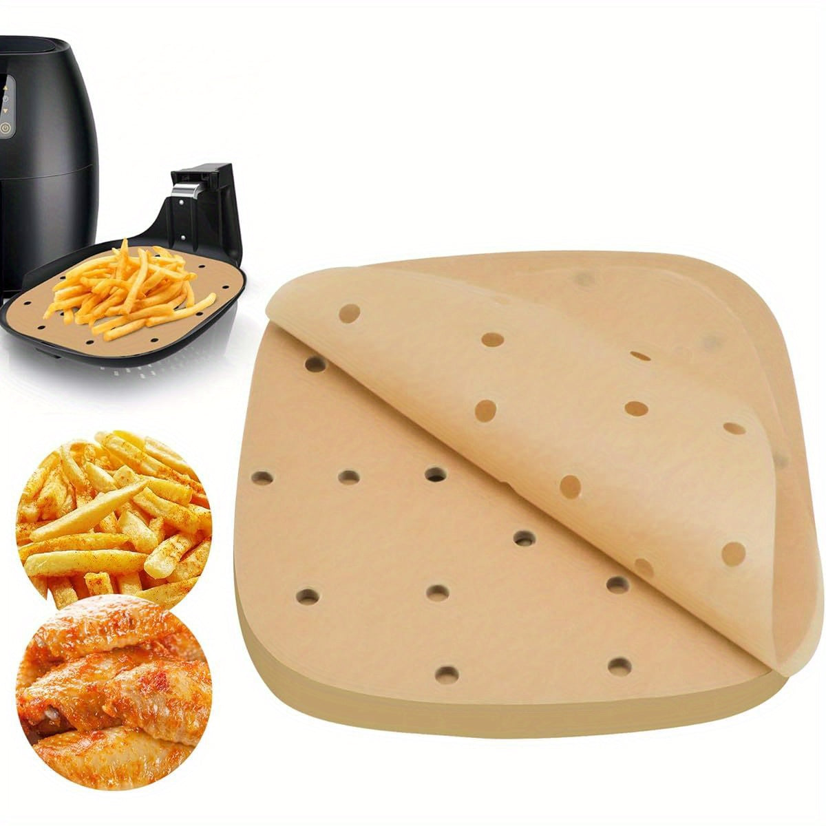 400pcs 6. 3 Inch Square Air Fryer Parchment Paper Liners Disposable, Unbleached Air Fryer Sheets with Holes, Perforated Steamer Liners for 2- 5QT Basket Air Fryer Microwave Oven Frying Pan Plate, Air Fryer Liners Paper, Disposable Air Fryer Liners, Air