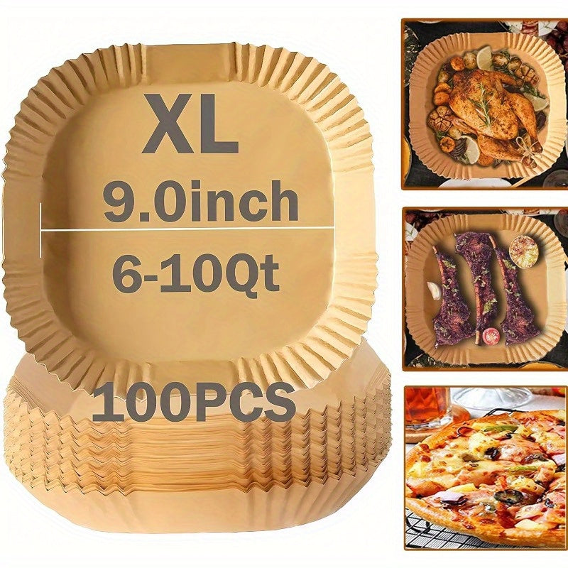 Air Fryer Disposable Paper Liners 9inch Air Fryer Rack 100pcs Square Liners NonStick Thickened Waterproof OilProof Baking Paper 9. 0''XL, Air Fryer Liners Non Stick, Air Fryer Butter Paper, Air Fryer Liners Large Size, Meal Prep Tools, Cooking