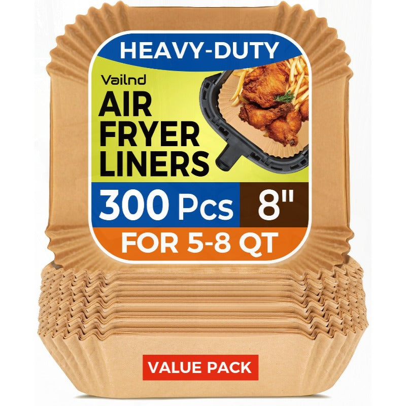300pcs Air Fryer Paper Liners 8" Square Disposable Heavy-Duty Non-Stick Greaseproof Baking Liner for 58 qt Oven Pan, Air Fryer Liners Non Stick, Air Fryer Butter Paper, Air Fryer Liners Large Size