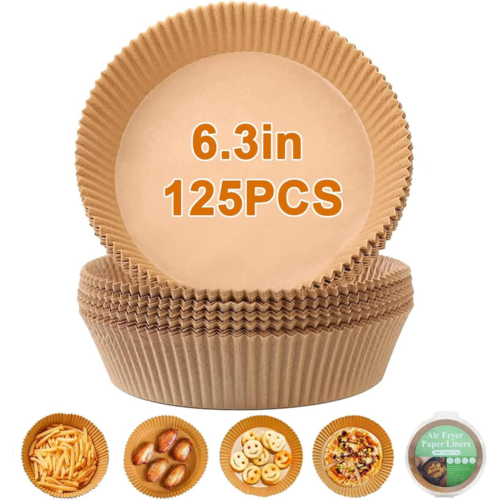 125pcs Disposable Air Fryer Liners - Non-Stick, Food Grade, 6.3" Round Parchment Paper for Baking, Roasting & Cooking - Perfect for Air Fryers, Ovens & Microwaves, Air Fryer Accessories, Baking Essentials, Round Liners, Nonstick Surface