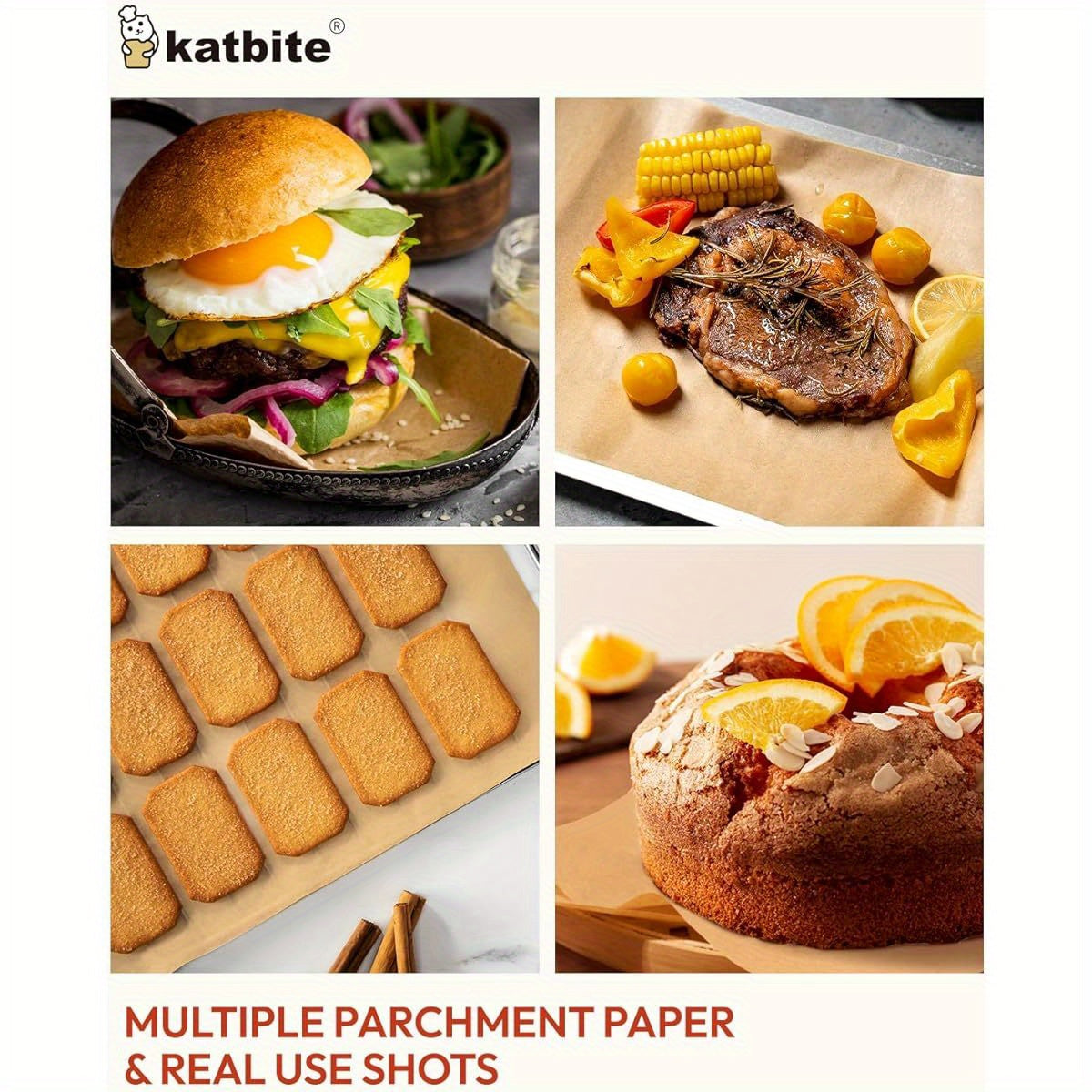 Katbite 265pcs 10x15 Inch Parchment Paper Sheets - Heavy Duty Unbleached Baking Paper, Pre-Cut & Oil-Proof, Perfect for Steaming, Cooking Bread, Cakes & Wrapping Foods - Advanced Series, Food Wrapping Paper, Kitchen Essentials, Foodsafe Material, Foodsafe