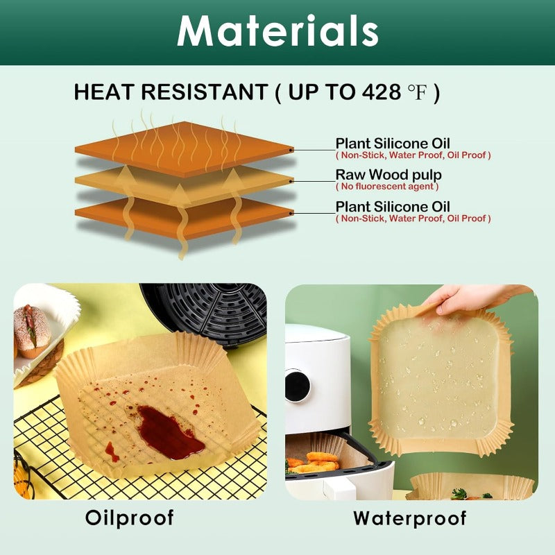 300pcs Air Fryer Paper Liners 8" Square Disposable Heavy-Duty Non-Stick Greaseproof Baking Liner for 58 qt Oven Pan, Air Fryer Liners Non Stick, Air Fryer Butter Paper, Air Fryer Liners Large Size