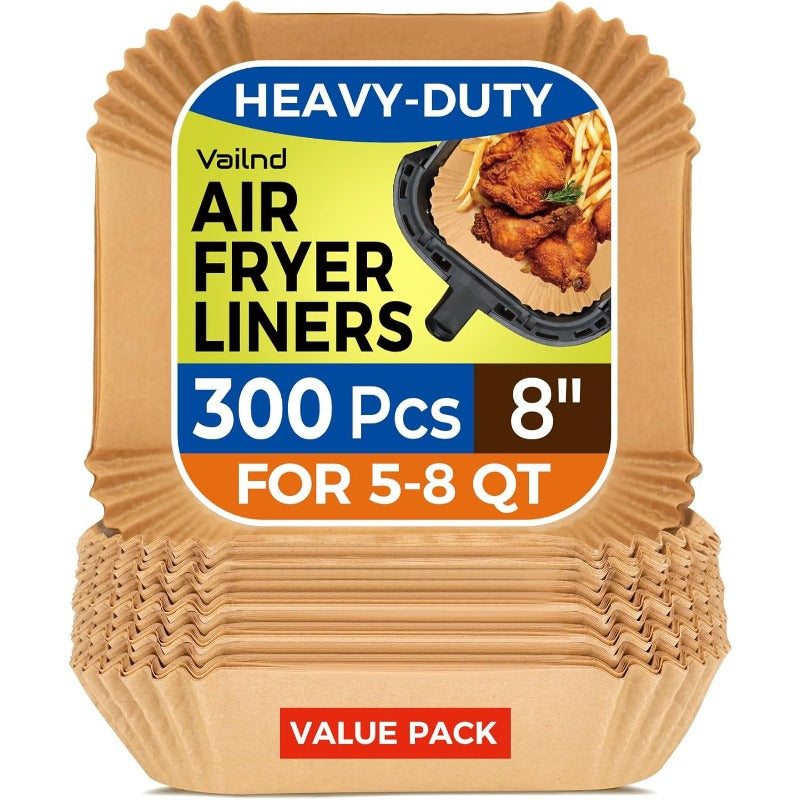 300pcs Air Fryer Paper Liners 8" Square Disposable Heavy-Duty Non-Stick Greaseproof Baking Liner for 58 qt Oven Pan, Air Fryer Liners Non Stick, Air Fryer Butter Paper, Air Fryer Liners Large Size