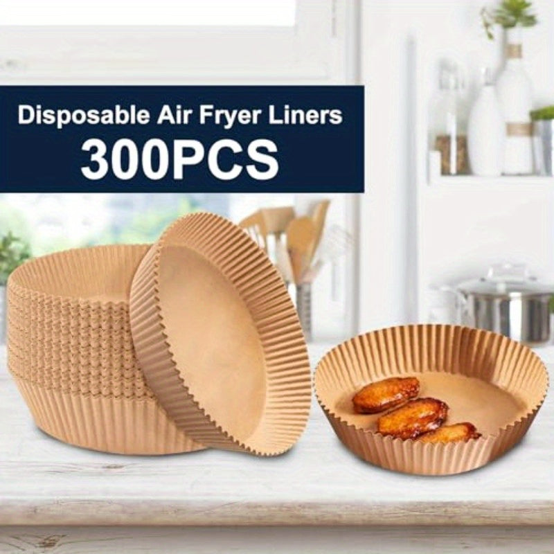 300pcs 7.9 Inch Round Air Fryer Baking Paper Liners - Non-Stick Parchment Sheets, Heat-Resistant up to 428°F, Compatible with 5-8QT Air Fryers, Microwaves, Ovens & Frying Pans | Individually Wrapped for Pizza, Chicken Wings, Fried Foods | Disposable &