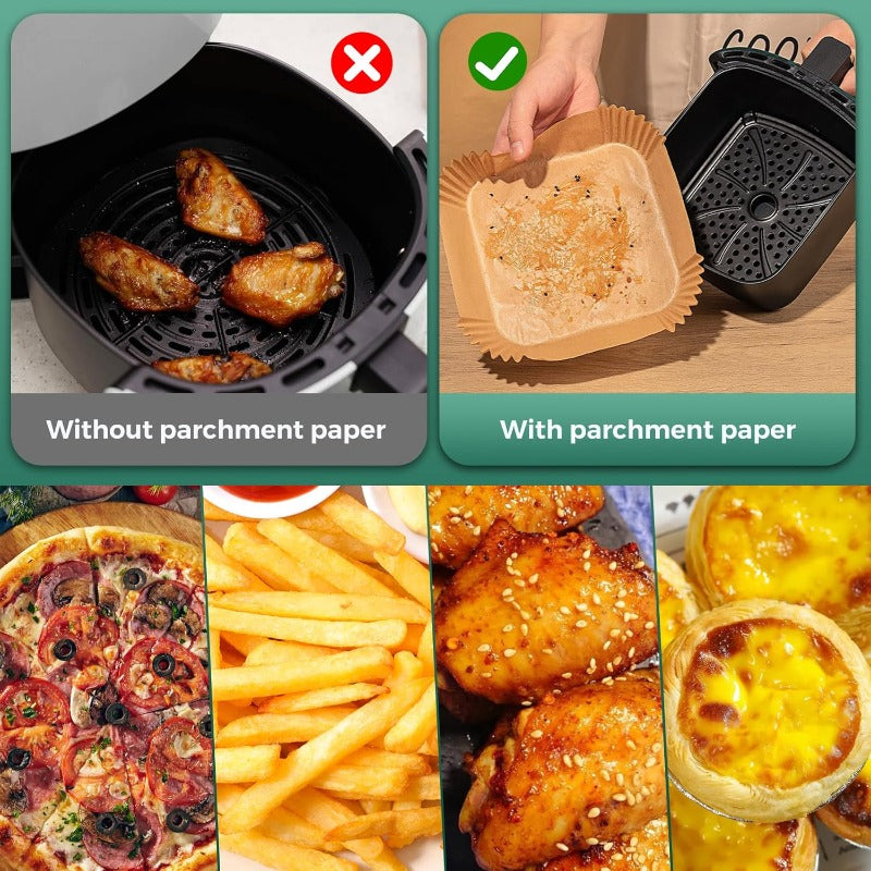 300pcs Air Fryer Paper Liners 8" Square Disposable Heavy-Duty Non-Stick Greaseproof Baking Liner for 58 qt Oven Pan, Air Fryer Liners Non Stick, Air Fryer Butter Paper, Air Fryer Liners Large Size