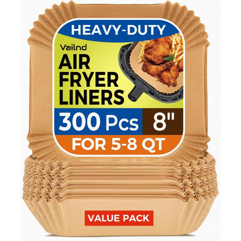 300pcs Air Fryer Paper Liners 8" Square Disposable Heavy-Duty Non-Stick Greaseproof Baking Liner for 58 qt Oven Pan, Air Fryer Liners Non Stick, Air Fryer Butter Paper, Air Fryer Liners Large Size