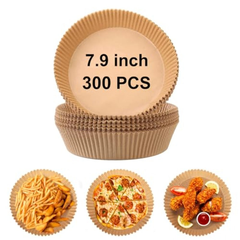 300pcs 7.9 Inch Round Air Fryer Baking Paper Liners - Non-Stick Parchment Sheets, Heat-Resistant up to 428°F, Compatible with 5-8QT Air Fryers, Microwaves, Ovens & Frying Pans | Individually Wrapped for Pizza, Chicken Wings, Fried Foods | Disposable &