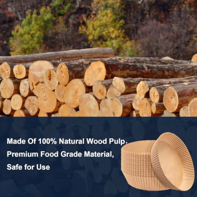 300pcs 7.9 Inch Round Air Fryer Baking Paper Liners - Non-Stick Parchment Sheets, Heat-Resistant up to 428°F, Compatible with 5-8QT Air Fryers, Microwaves, Ovens & Frying Pans - Disposable Greaseproof Liners for Pizza, Chicken Wings, Snacks (Natural Wood