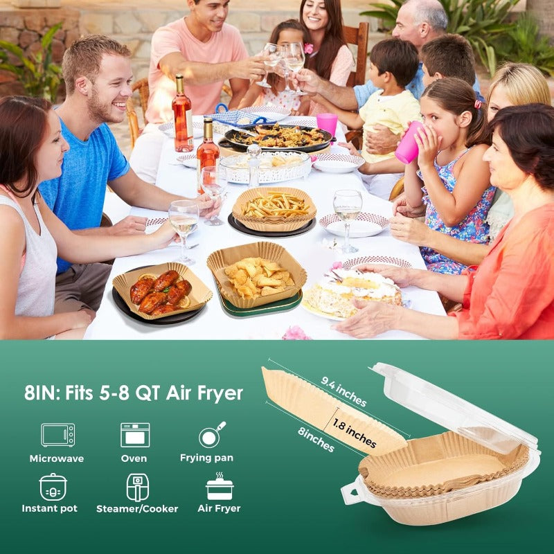 300pcs Air Fryer Paper Liners 8" Square Disposable Heavy-Duty Non-Stick Greaseproof Baking Liner for 58 qt Oven Pan, Air Fryer Liners Non Stick, Air Fryer Butter Paper, Air Fryer Liners Large Size